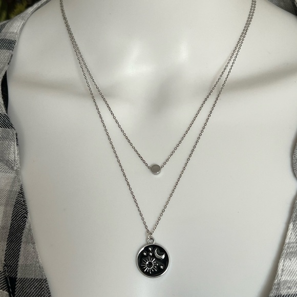 Moon & Sun Delicate Layered Necklace - Trendy Celestial Boho Edgy Necklace - Picture 7 of 12